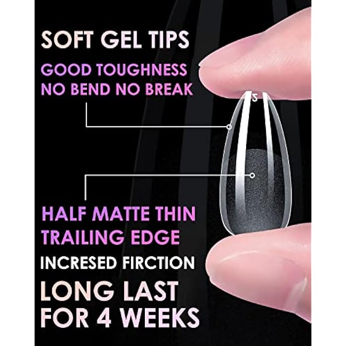 Soft Gel Nail Tips Medium Stiletto, 300PCS Pre Buff Full Cover Shaped Nail Extenison Tips Half Matte Gel Nail Tips - Image 4